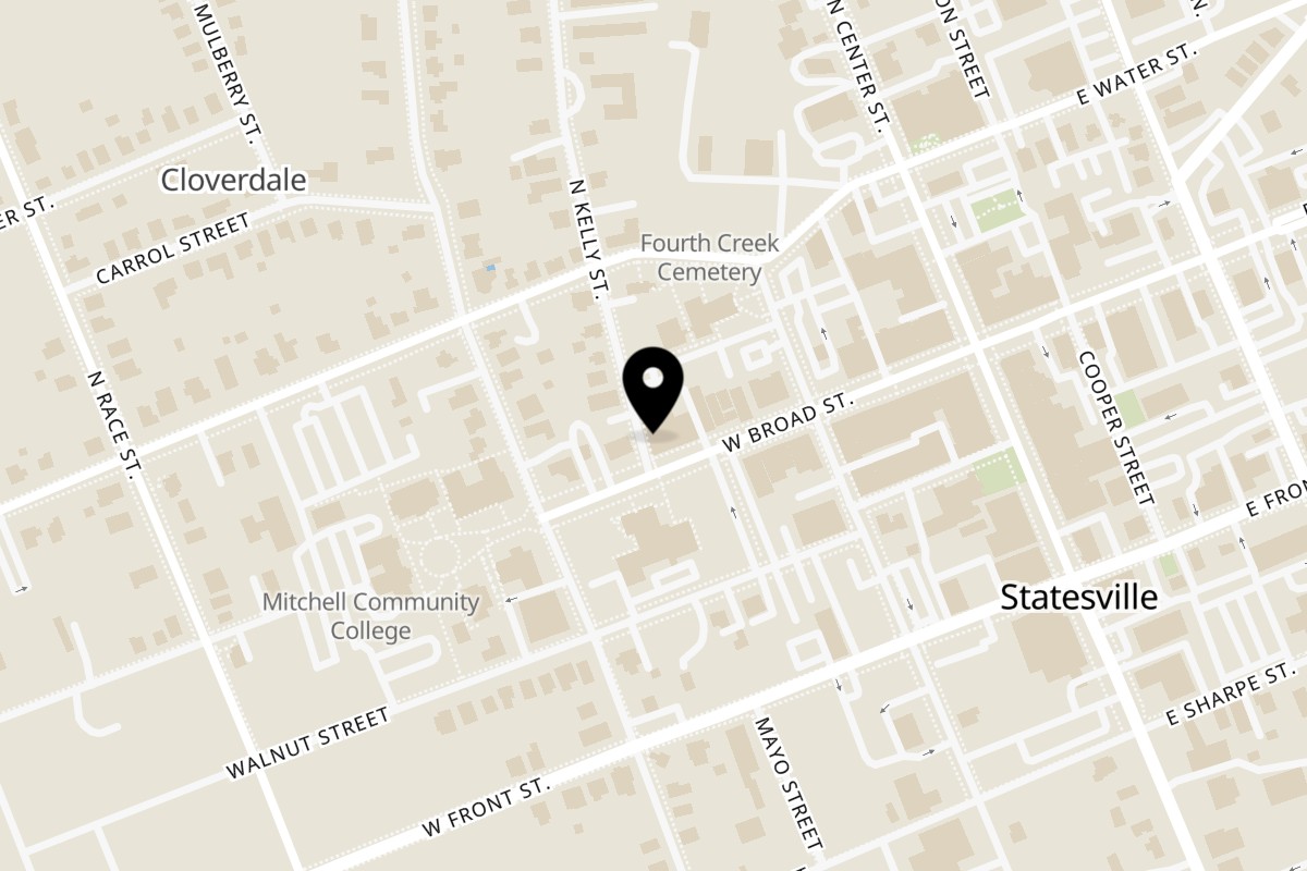Map showing the location of The Social District on 240 W Broad St in Statesville